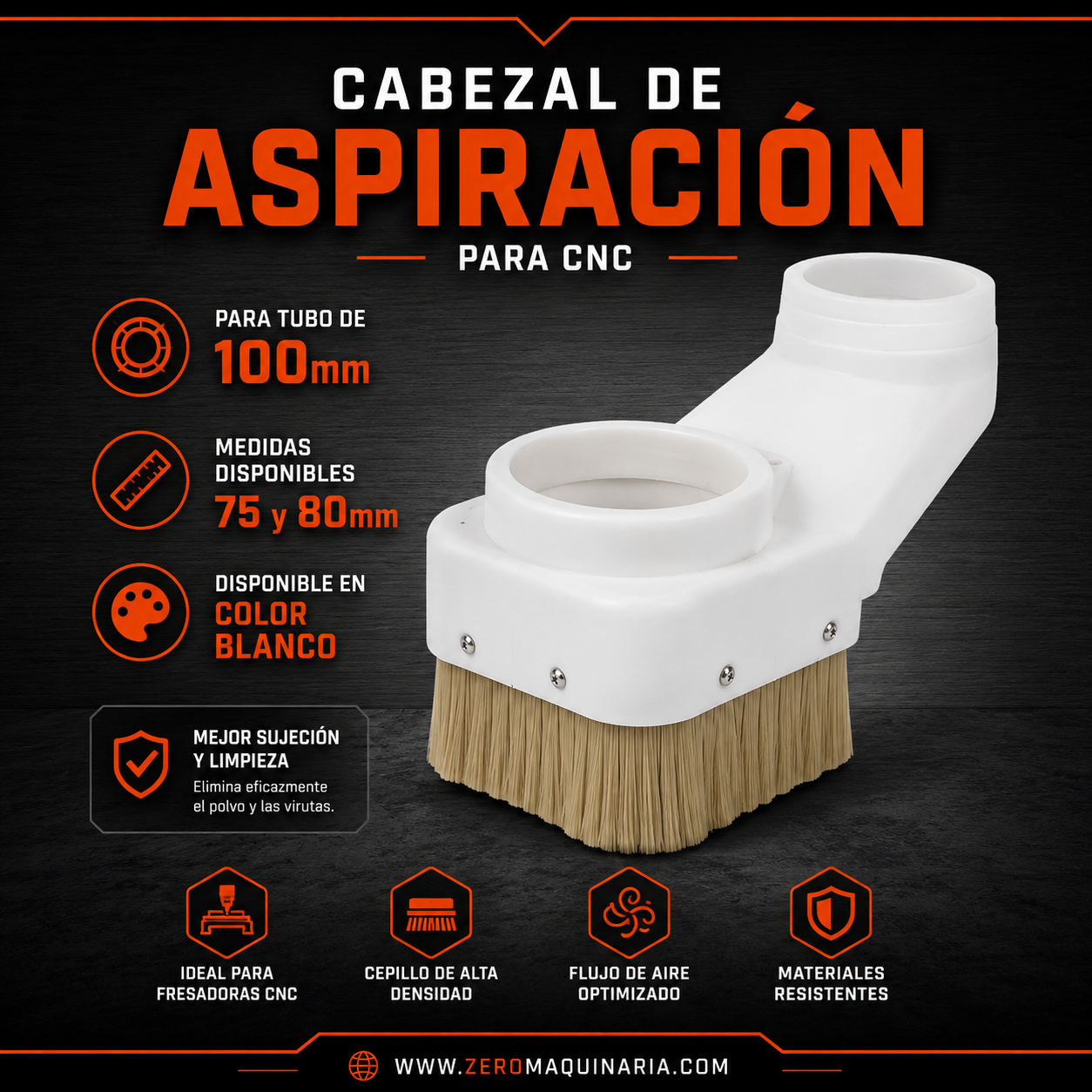 Cabezal de Aspiración para Fresadora CNC – Ø75 / Ø80 mm