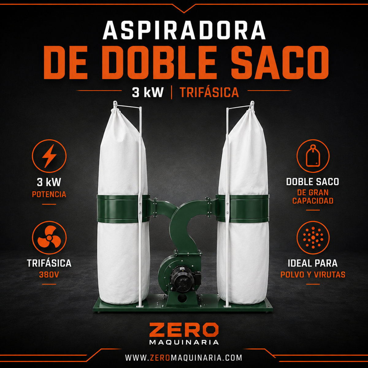 Aspirador doble saco 3kw industrial